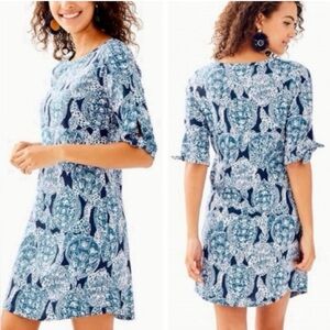 Lilly Pulitzer Preston Tie Sleeve Dress "Deep Indigo Snap To It" Size XS